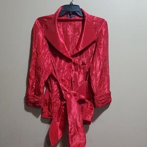 Nonpateil Red Satin Blazer with Tie Waist Size 16